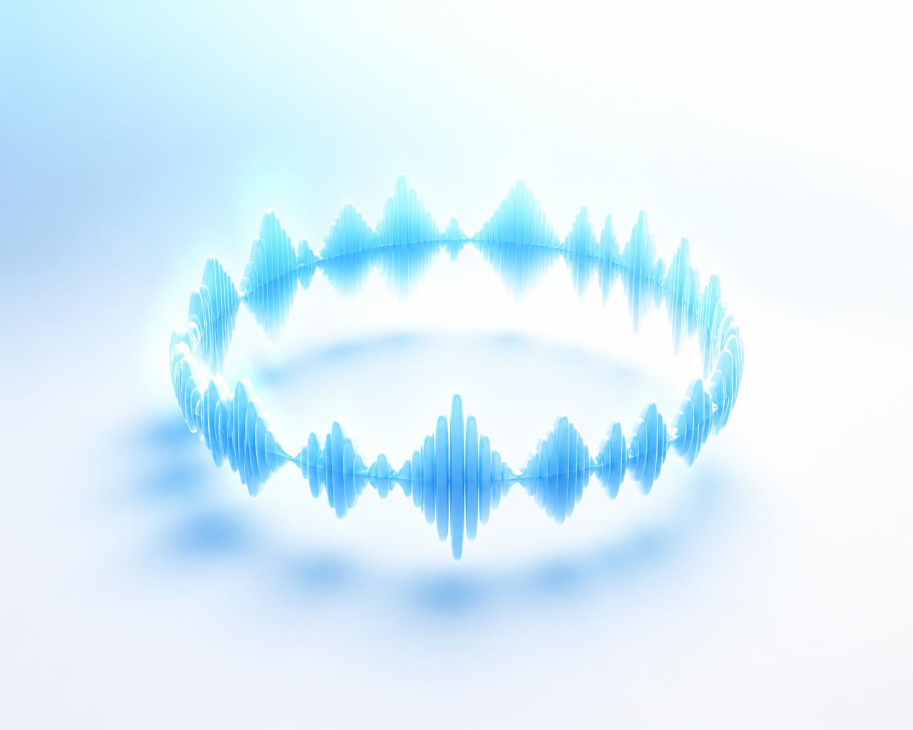 Abstract visualization of an AI voice waveform answering customer calls